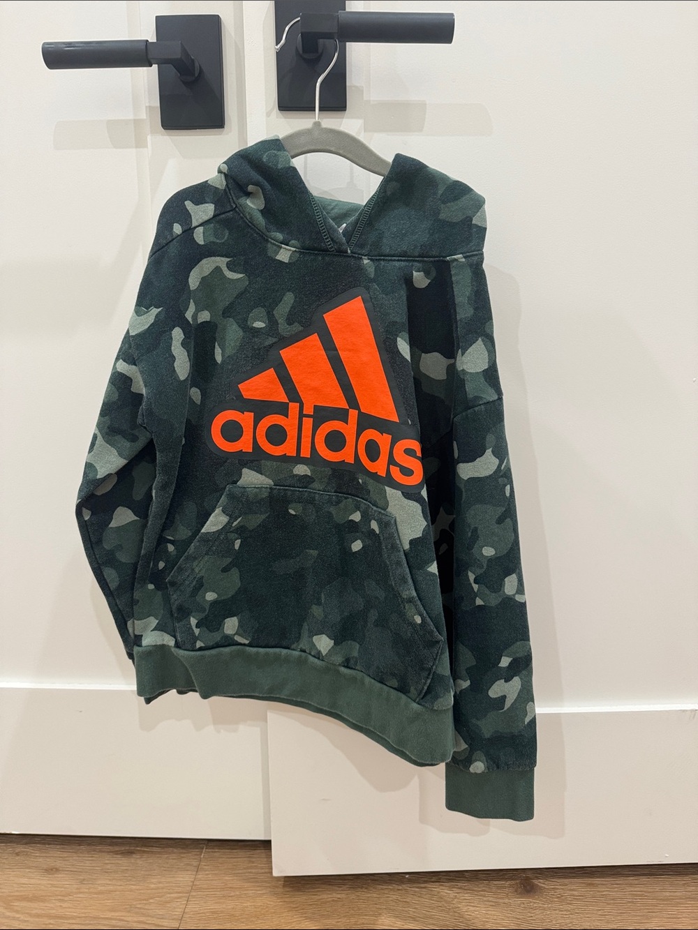 adidas Green Camo Hoodie with Bright Orange Logo